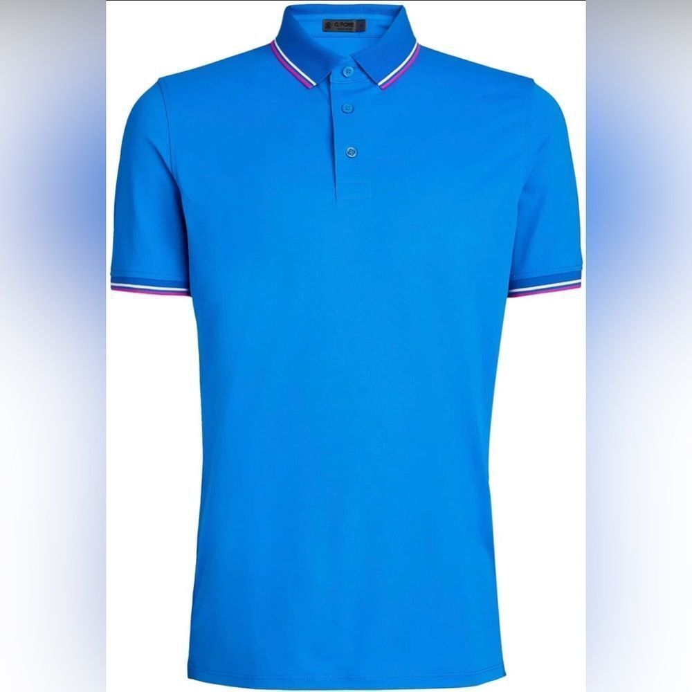 G/FORE Racer Blue Pink Dual Line Short Sleeve Golf Polo